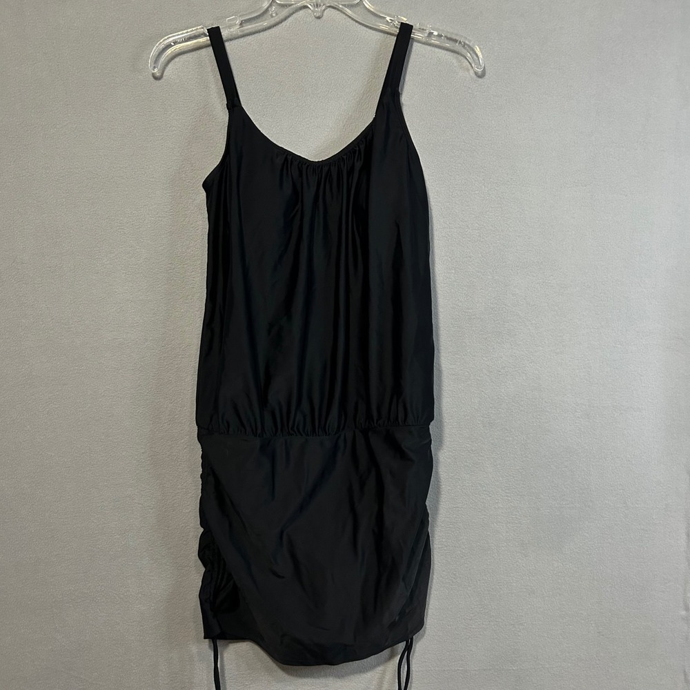 Venus Black Ruched Side Swim Cover Up Dress‎ Size 6 Adjustable Straps